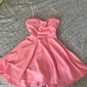 Pink Sleeveless Short Dress with Pearl Straps